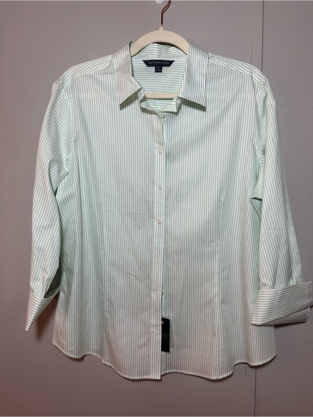 NWT Brooks Brothers Women's White Green Striped Button-Down Shirt Tailored Fit